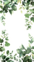 Pastel green leaves on white background. Natural organic leaves frame.