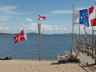 Fototapeta premium flags on the beach,Ai generated 