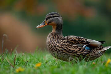 Obraz premium Mallard Duck in Lush Green Meadow - Wildlife Nature Photography