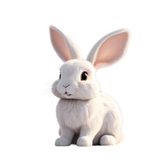 Fototapeta premium Adorable white rabbit with large ears, fluffy fur, and cute expression. Perfect for Easter, spring themes, and children's illustrations Isolated on PNGs transparent background.