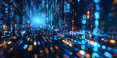 Fototapeta premium Abstract Digital Background with Binary Code Algorithms Running. Concept Abstract Art, Digital Background, Binary Code, Algorithms, Visual Effects