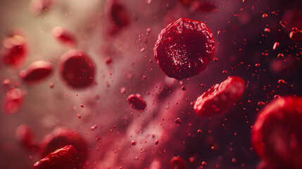 Fototapeta premium A realistic representation of red blood cells that move through a dynamic environment in pulsating motion.