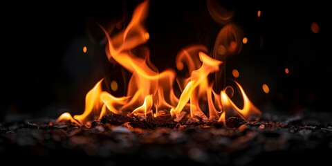 Fototapeta premium Blazing Flames Against a Black Background. Concept Fire Photography, Dark and Dramatic, Fiery Contrast