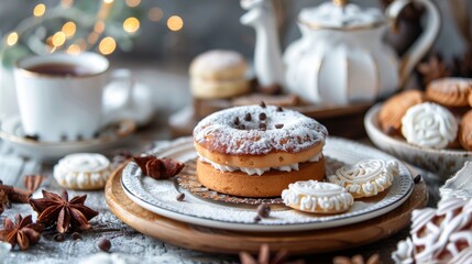 Tea time with cookies and pastries