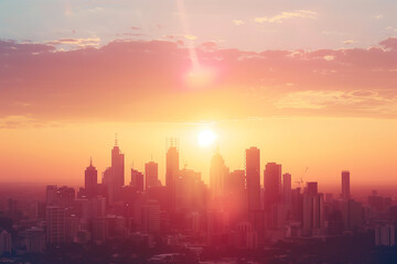 Fototapeta premium Sunset Backlight Shining Through CBD Skyscrapers
