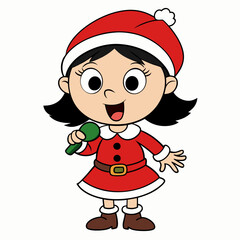 vector cartoon little girl singing in christmas