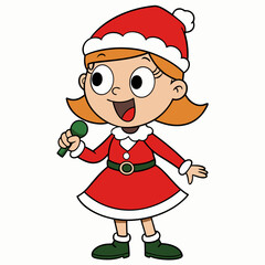 vector cartoon little girl singing in christmas