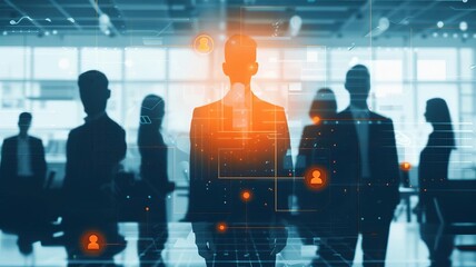 Executive team, business operations and organizational structure, flat design illustration, field of dept deep odject, all cover focus text, for spacecopy