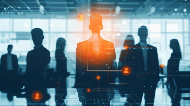 Executive team, business operations and organizational structure, flat design illustration, field of dept deep odject, all cover focus text, for spacecopy