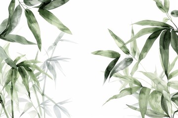 Fototapeta premium Grey Graphic. Hand-drawn Watercolor Bamboo Cane Graphic with Lush Tropical Foliage and Copy Space