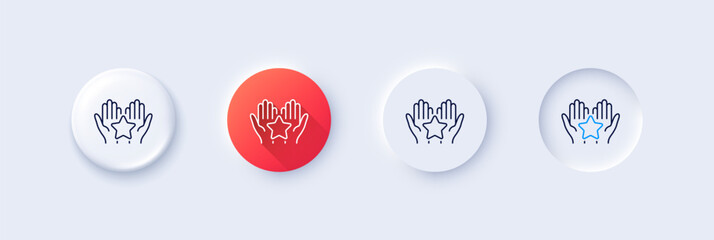 Ranking line icon. Neumorphic, Red gradient, 3d pin buttons. Holding star sign. Best rank symbol. Line icons. Neumorphic buttons with outline signs. Vector