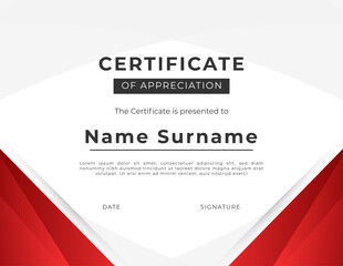 Fototapeta premium red and white certificate of appreciation template with a geometric design