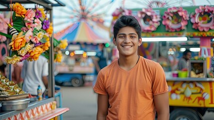 Obraz premium A Youthful Smile Amidst the Carnival's Buzz