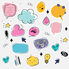 Set of hand drawn doodle speech bubbles. Vector illustration.
