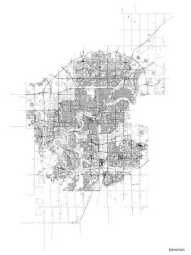Edmonton city map with roads and streets, Canada. Vector outline illustration.