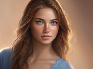 Naklejka premium An illustration of a pretty woman with light freckles and blue eyes