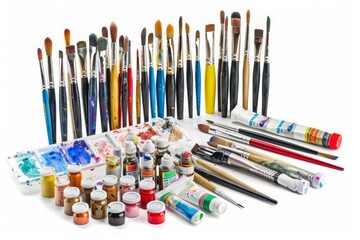 Assortment of Art Supplies on a White Background