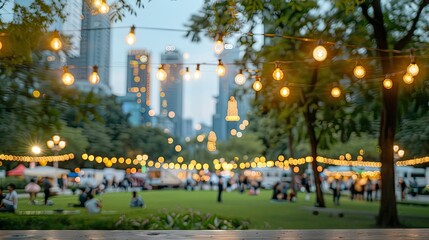 Urban Oasis: Twilight Gathering Under the City Lights