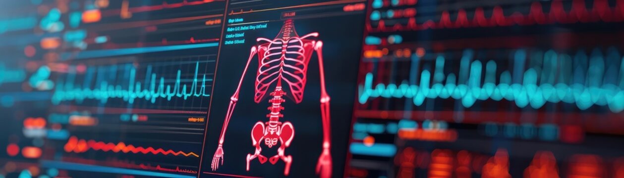 AI-powered health monitor, holographic patient data, sleek modern medical device, futuristic healthcare