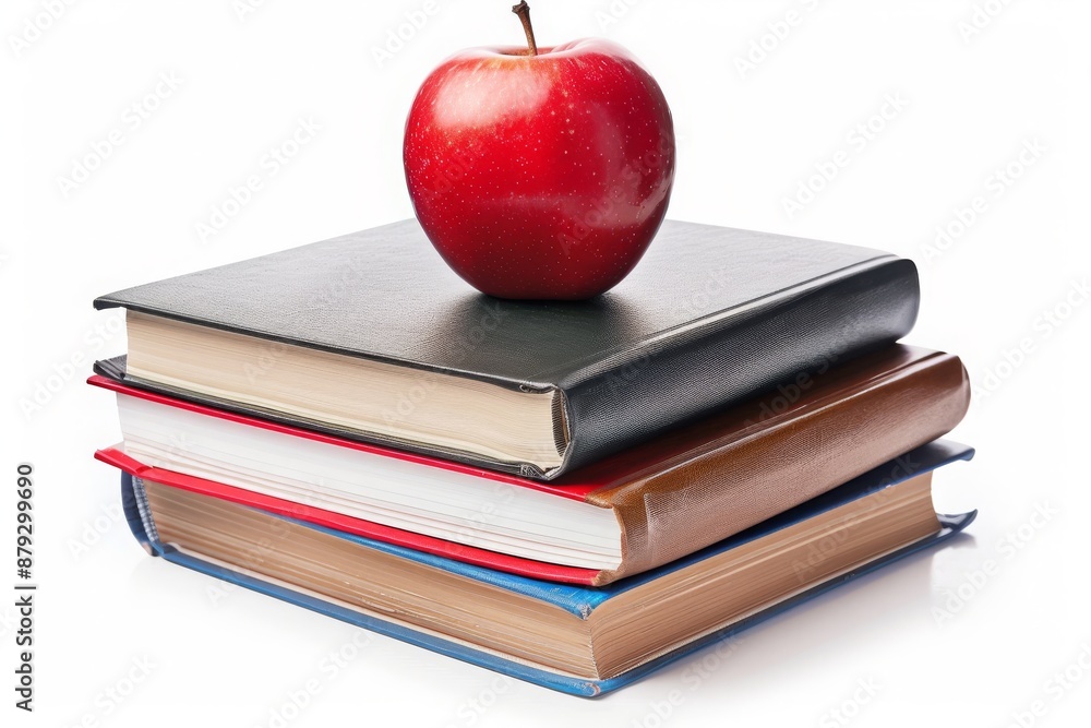 Poster stack of books with a red apple on top