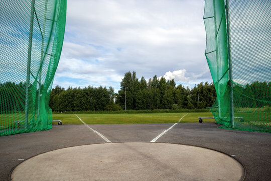 empty discus and hammer throwing ring outdoors