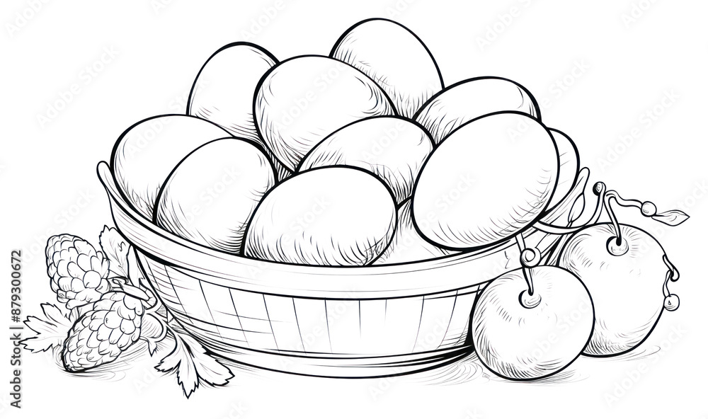 Sticker PNG Basket of easter eggs sketch drawing plant.