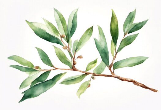 flower illustration drawn sandalwood watercolor hand art forest white oil background branch olated sandal aromatherapy