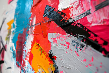 Fototapeta premium Abstract art piece with bold brushstrokes, vivid colors, and textured layers, perfect for modern and contemporary themes.