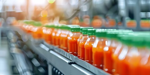 Food processing plants use automated production lines to make various packaged goods. Concept Food Processing, Automated Production, Packaging, Food Industry, Manufacturing