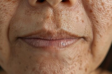 portrait the flabbiness and wrinkle corner of the mouth, smile lines and flabby skin beside the mouth