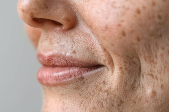 portrait the flabbiness and wrinkle corner of the mouth, smile lines and flabby skin beside the mouth