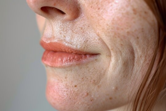 portrait the flabbiness and wrinkle corner of the mouth, smile lines and flabby skin beside the mouth