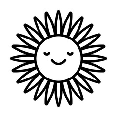 Cute sun icon. Cartoon happy sun character. Smiling summer sunshine.
