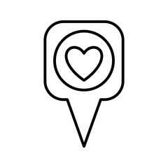 Love location icon. Location pin icon with heart shape. Favorite places. GPS location symbol.