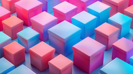 Fototapeta premium Abstract 3D geometric shapes in vibrant hues of pink, blue, and purple, creating a visually stimulating pattern ideal for modern designs.