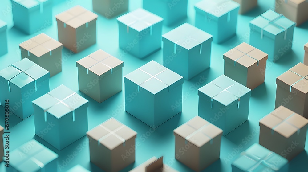Poster Abstract geometric pattern with small three-dimensional cubes in soft pastel colors, creating a modern and minimalistic visual effect.