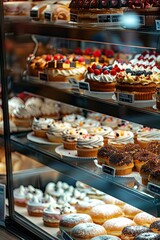 shop window with cakes. Selective focus