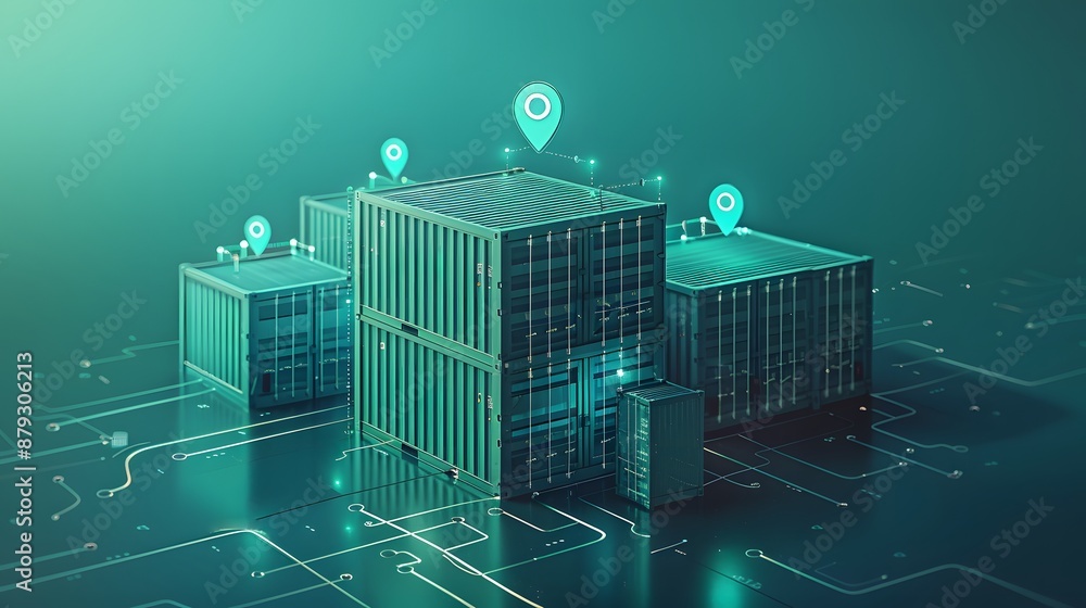 Poster futuristic data center with glowing digital maps symbolizing connectivity and advanced technology in