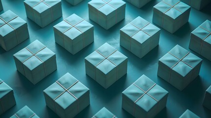 Obraz premium Geometric pattern of teal cubes with white crosses, creating a visually appealing abstract design. Suitable for backgrounds and textures.