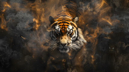 A majestic Bengal tiger, with its striking black stripes, stares out from its zoo enclosure
