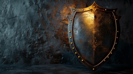 Fototapeta premium A stylized 3D illustration of a trophy shield crafted from gleaming metal, evoking a sense of strength and honor.