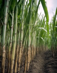 Obraz premium planted tropical factory agriculture sugar harvest sugarcane stake farm make cane food plant field industry fields planetary green nature culture produce