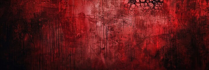 Obraz premium Grunge Red. Skittish Haunted Mystery - Red Scary Concrete Wall Texture for Horror Poster