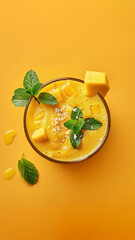 Fresh Mango Smoothie With Mint Leaves And Mango Chunks