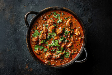 Delicious Butter Chicken in a Black Dish Garnished with Cilantro