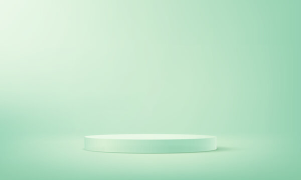 Green studio room background. Mint green background vector 3d with podium. Empty room with light effect. Space for selling products on the website. Vector illustration.