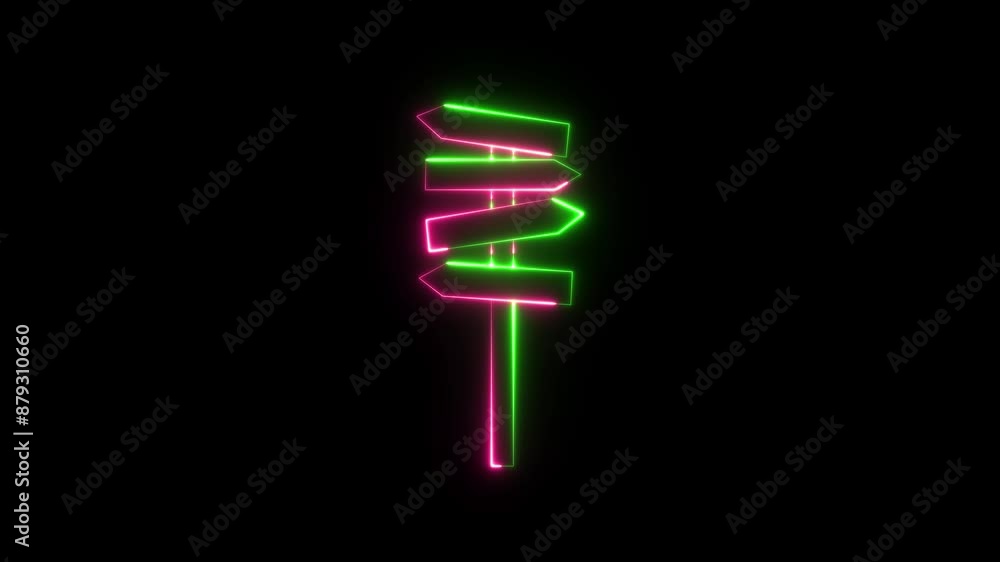 Poster neon signboard animation. purple and green signboard. blank signpost animation of isolated type. roa