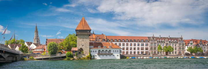 Panoramic view historic Rhine Gate Tower or Rheintorturm in Konstanz at Lake Constance, Germany