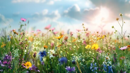 Summer Meadow With Colorful Wildflowers.