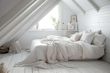 beautiful colored mockup bedroom with blank poster decoration art background image generative AI
